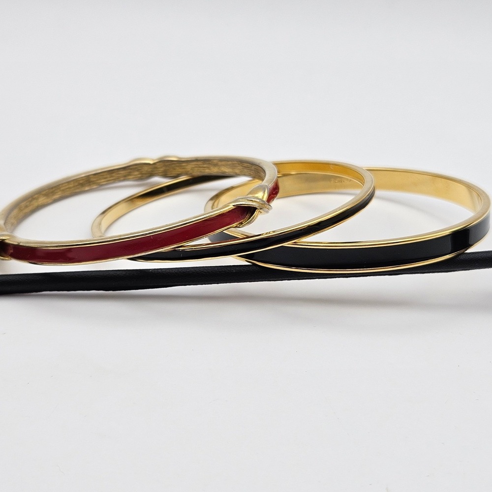 Monet Vintage Bangle Bracelet Set Gold Tone Black Red Enamel 3pc